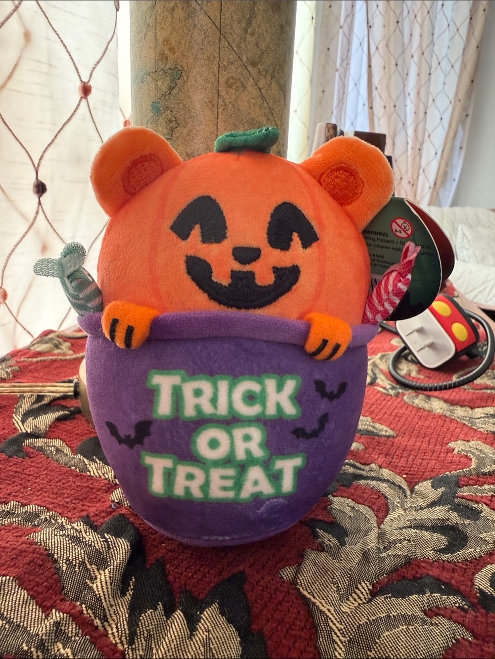 Beadie Buddies Halloween Pumpkin Plush Squishy with Purple Trick-or-Treat Bucket